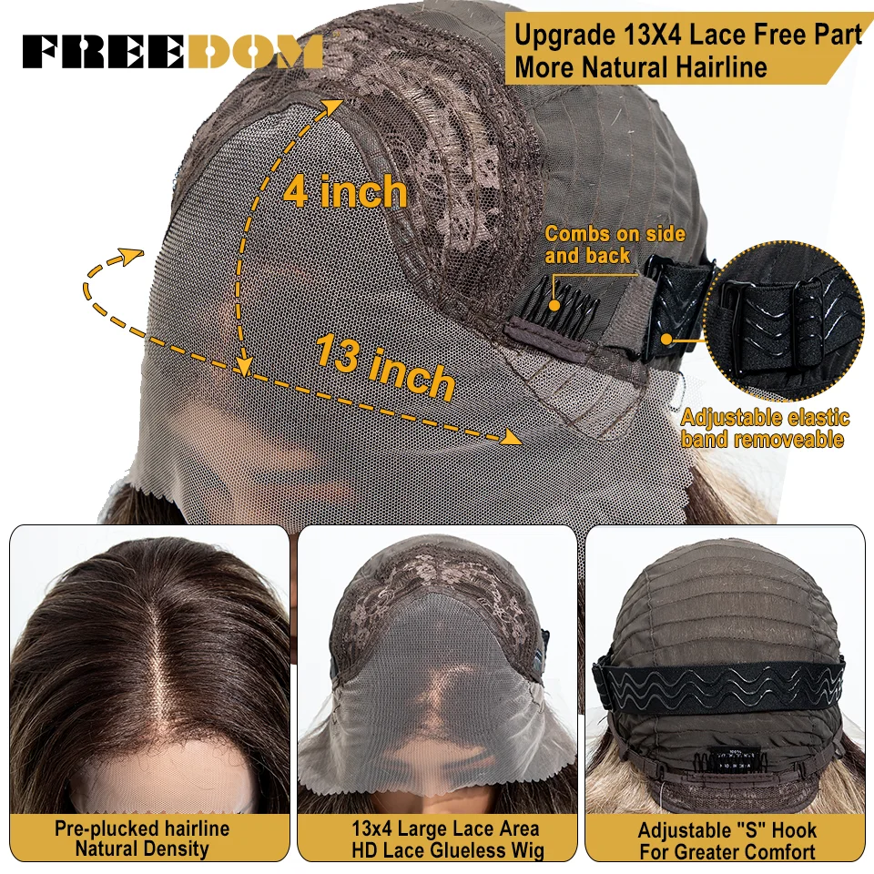 FREEDOM Lockige Synthetische Lace-Front-Perücken für Schwarze Frauen 24 Zoll Vorgezupfte Lace-Perücke Ombre Braun Blond Highlight Tägliche Perücke – Detail 5