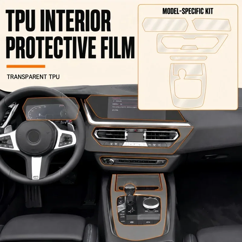 For BMW G29 Z4 25i M40i 2019-2020 1 Piece Transparent TPU Automotive Interior Protective Film for Center Console Cover Trim