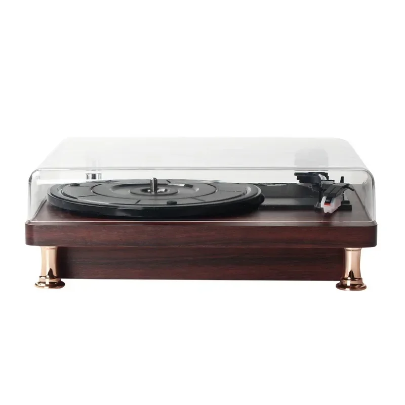 Vinyl record player no bluetooth no power amplifier wooden simple with dust cover record player