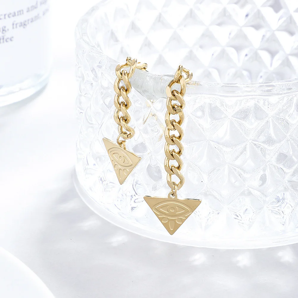 

Stainless Steel Evil Eye Drop Earrings Punk Vintage Chain Triangle Turkish Eyes For Women Girl Party Jewelry