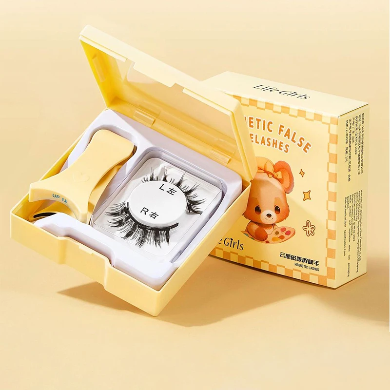 ZZ Magnetic Eyelashes Set 1 Pair Reusable No Glue Needed False Eyelashes With Magnetic Tweezers Curly Faux Lashes Makeup Tool