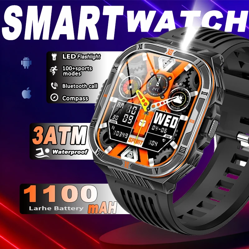 

T-REX3 ULTRA GPS Smart Watch for Men 1100mAh Battery Compass 3ATM Waterproof Sport Tactics Flashlight BT Call Waterproof Smart B