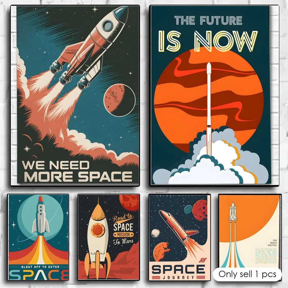 Poster Self-adhesive Painting With Prints Home Bedroom Living Room Decoration Aerospace Rocket Futurism Space