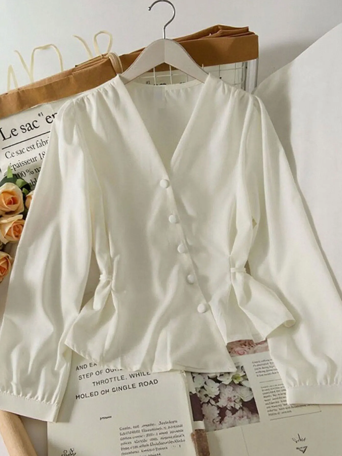 여성용 2025 편안한 가을 셔츠 긴 소매 브이넥 단색 버튼 데일리 레귤러 핏 셔츠