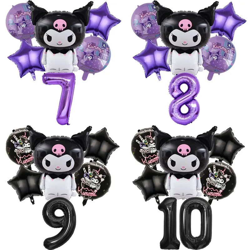 Kuromi-Conjunto de globos de cumpleaños para niña y niño, decoración de fiesta, traje de globos con número, adornos Kawaii, telón de fondo,