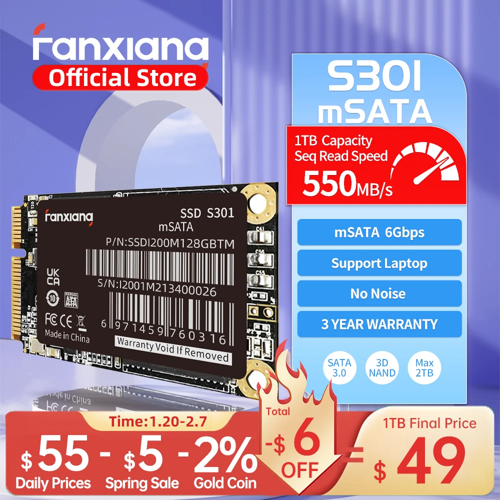 Fanxiang S301 mSATA 550MB/s 512GB 1TB 2TB mSATA SSD unidad de estado sólido SATAIII unidad interna de estado sólido para ordenador portátil Dell Lenovo