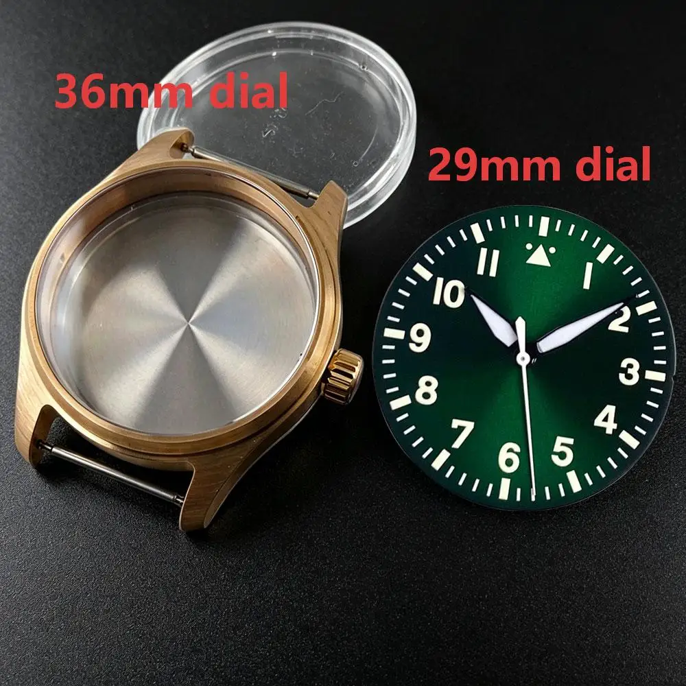 Real CUSN8 Bronze Pilot Watch Case Sapphire Glass 20ATM Dial Needles Suit fit NH35 NH36 Miyota 8215 ETA2824 PT5000 Watch Parts
