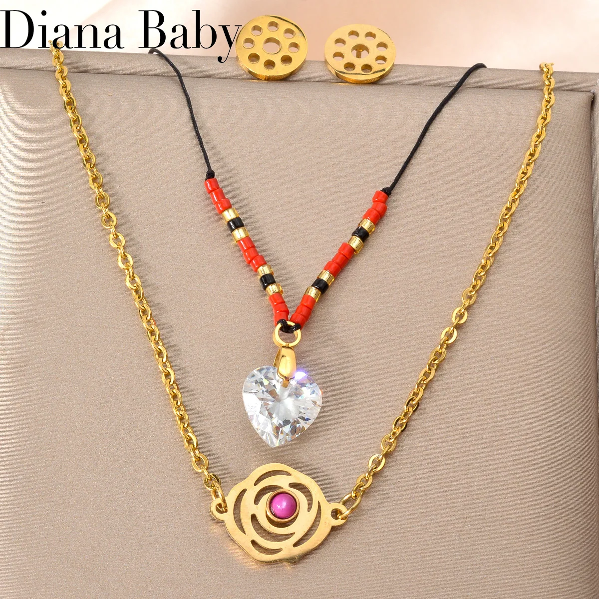 قلادة بطبقتين من الفولاذ المقاوم للصدأ للنساء ، قلادة زركون لامعة ، مرصعة ظريفة ، مجوهرات صداقة بوهيمية ، طقم 2