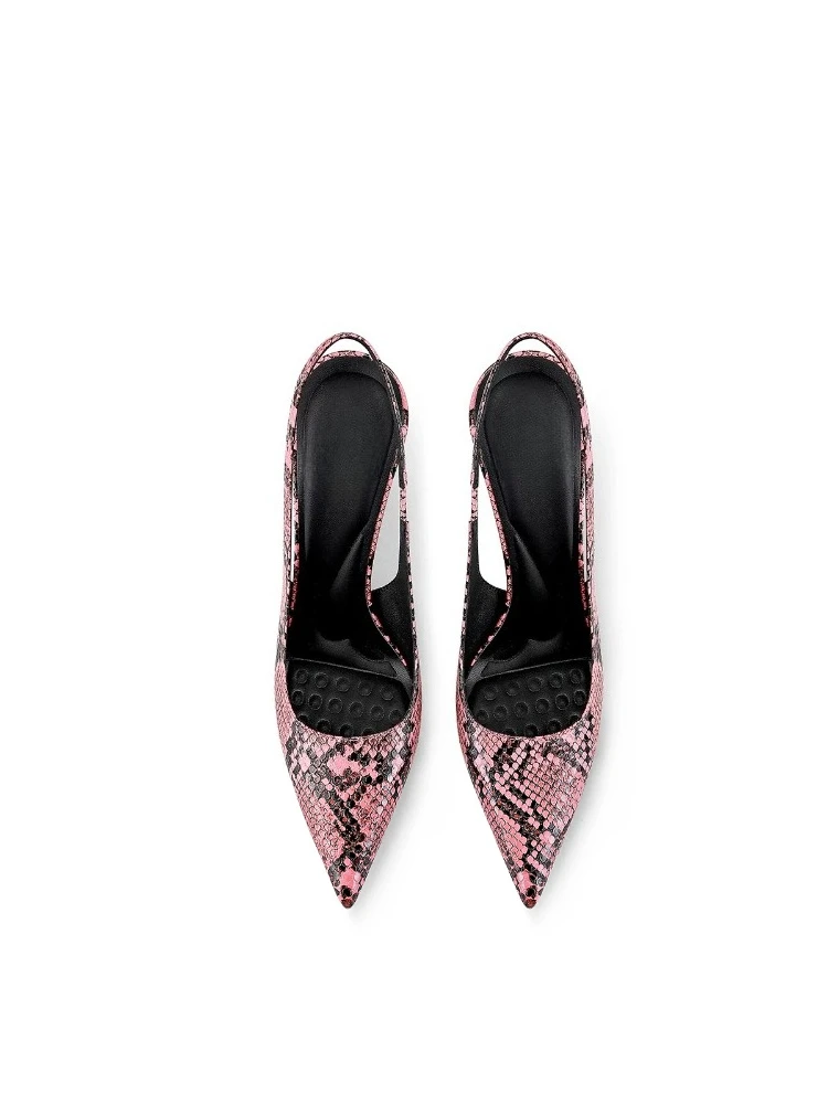 Pointed Pink Snake Pattern Autumn New Simple Back Empty Stiletto High Heels Women