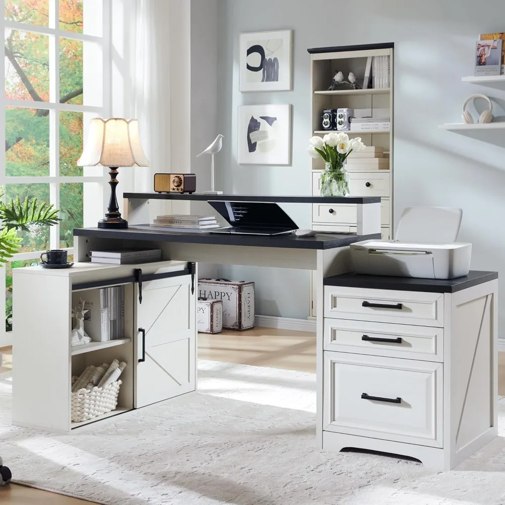 

Computer Desk with Drawers & Storage Cabinet,Home Office Desks with File Drawer, with Monitor Stand & Charging Station