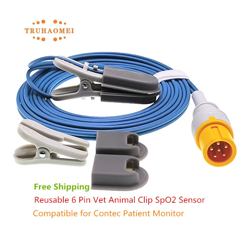 Full Size SpO2 Sensor 6 Pin Compatible for Contec CMS5100 CMS8000 CMS9000 Reusable SAO2 Heart Rate Probe Neonate Pediatric Adult