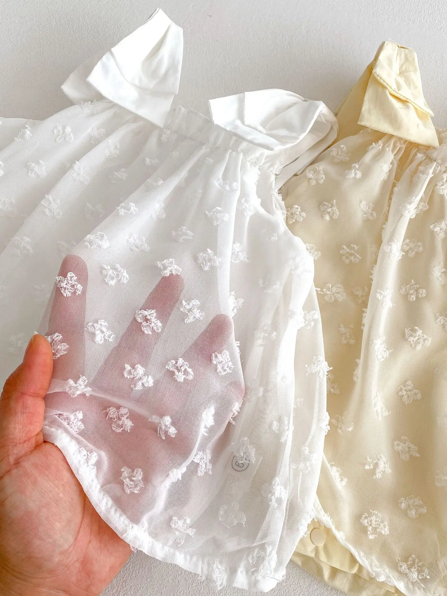 Baby Clothes Summer Cute Sweet Baby Girls Bodysuit Infant Jacquard Mesh Princess Dress Newborn Girls Bow Suspenders One Piece image 5