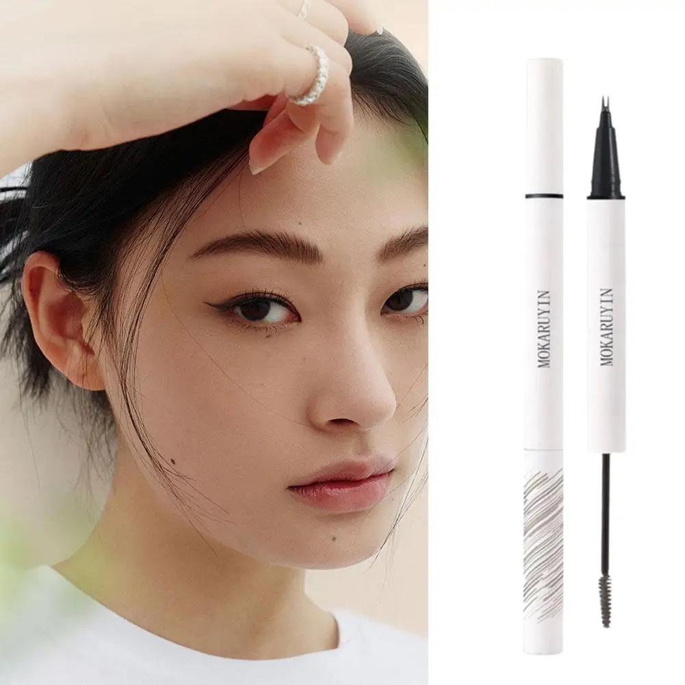 Double HEAD ดินสอเขียนคิ้ว Ultra Fine สามเหลี่ยมยาวปากกา Eye 3 Make Tint Lasting สีเพิ่ม Brow มาสคาร่าสีน้ําตาล Waterp K6D3