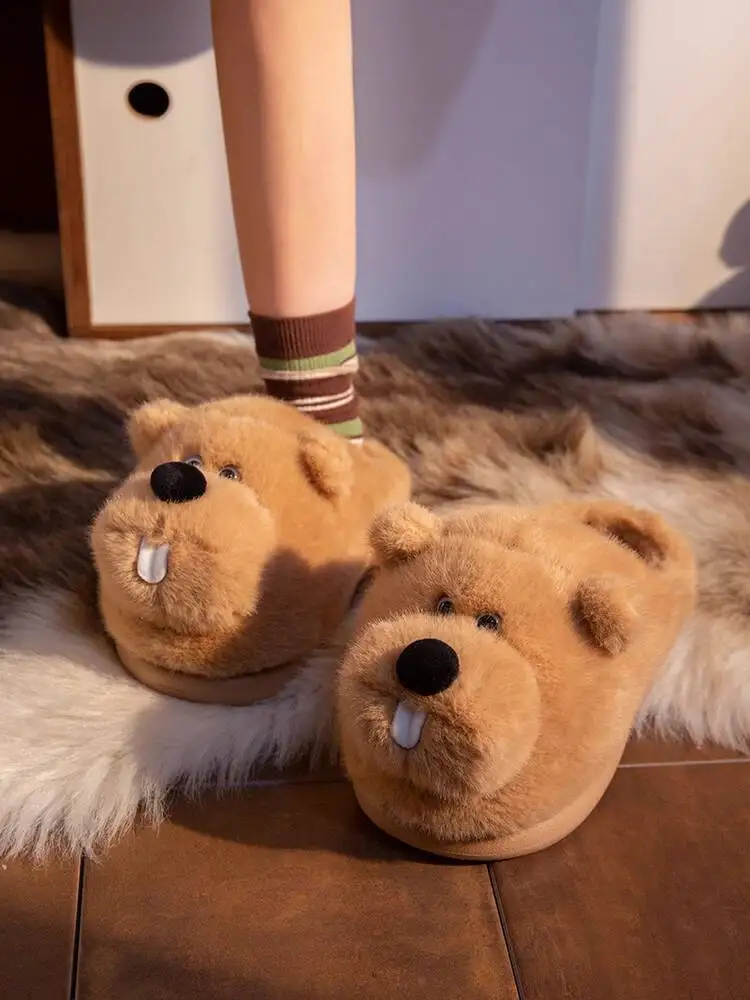 Man Women's Home Slippers 2025 Autumn Winter New Cute Capybara Plush Slippers Indoor Home Warm Non Slip Fleece Cotton Slippers