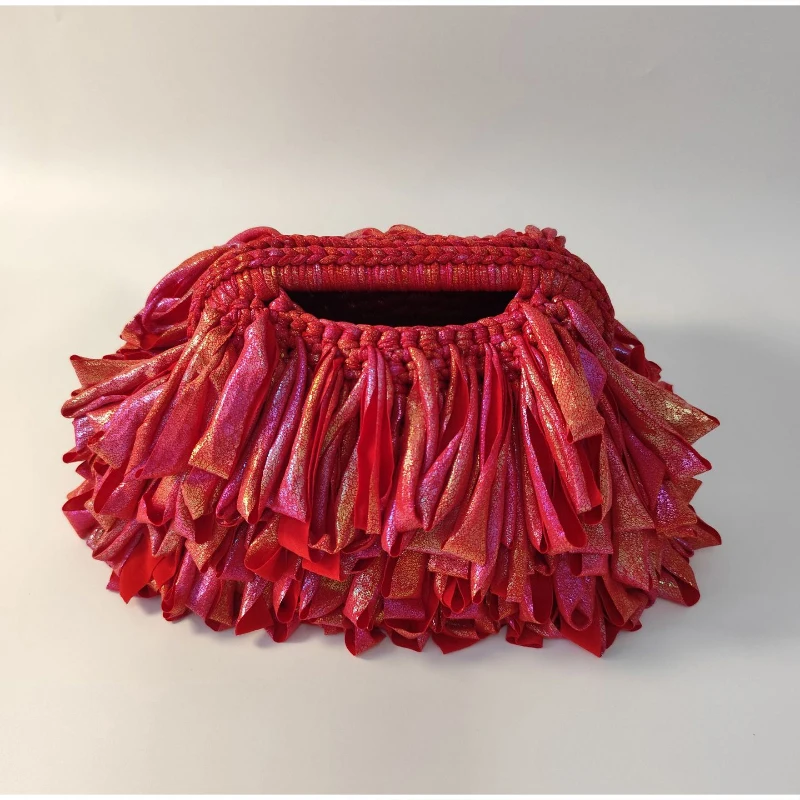 Quasten-Handtasche mit Obergriff, Bunte Fransen-Häkel-Clutch, Modische Abendtasche für Hochzeiten, Cocktailpartys, Abschlussbälle und Events – Detail 14