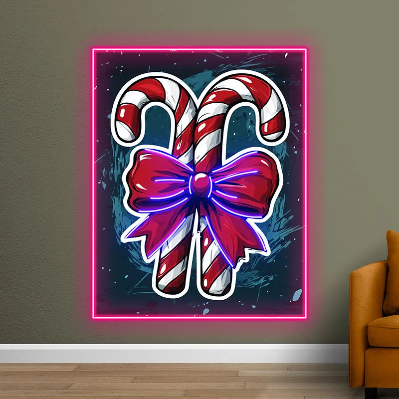 Candy Canes Led Custom Neon Sign, Merry Christmas Gift, Christmas Decor Home Decor, Xmas Party Decor Lights, Led Kids Room Decor