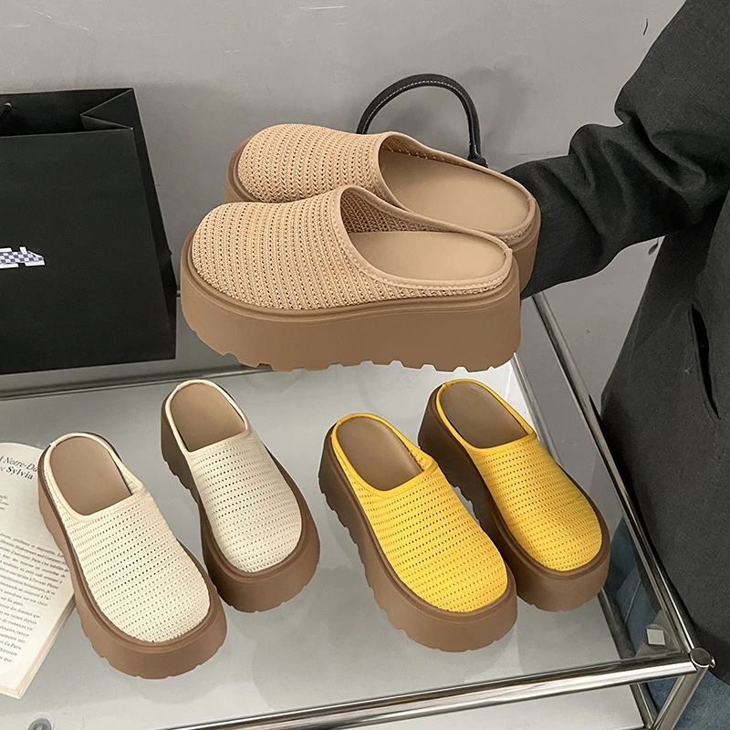 Summer New Women's Cover Toe Mules Slippers Fashionable Hollow Out Slide Elegant Dress Slip-On Shoes Comfortable Ladies Footwear