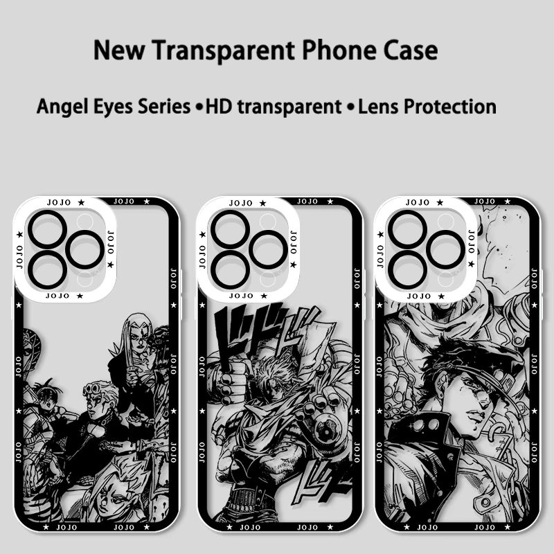 Custodia per iPhone Bizarre Adventure di Anime JoJo per Apple 14 13 12 11 Mini XS XR X Pro MAX Plus SE Angel Eyes Cover trasparente