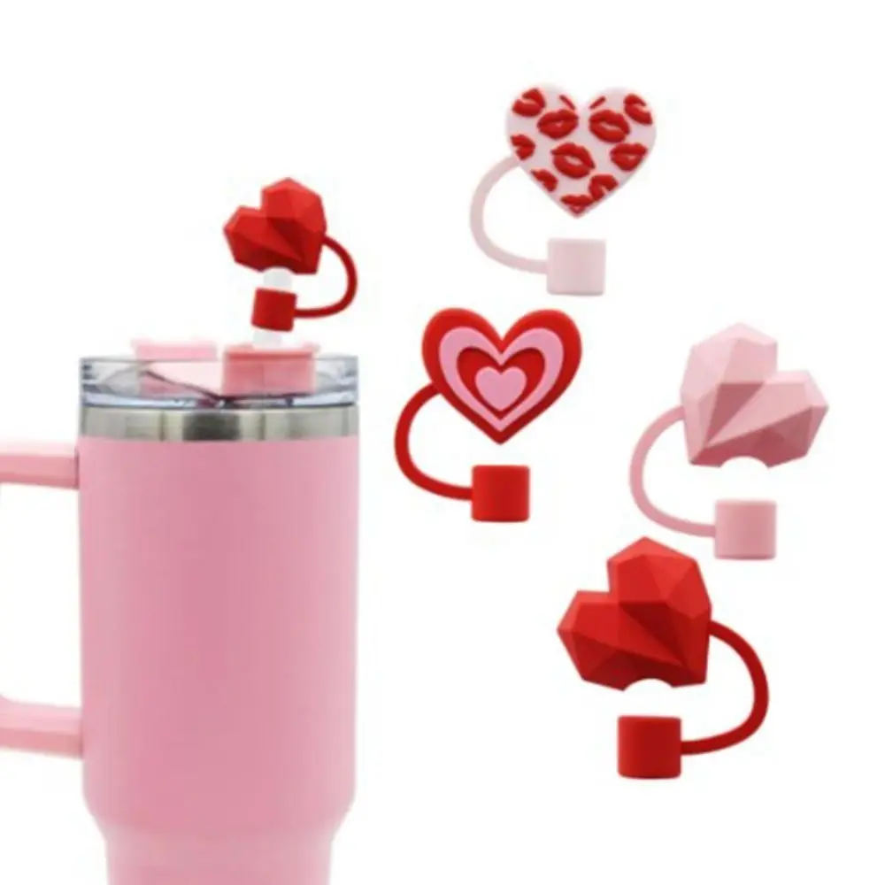 10mm Hearts Straw Cover Kawaii Anti-spill Dust-Proof Straw Toppers Silicone Straw Stopper 30&40 Oz Stanley Cup