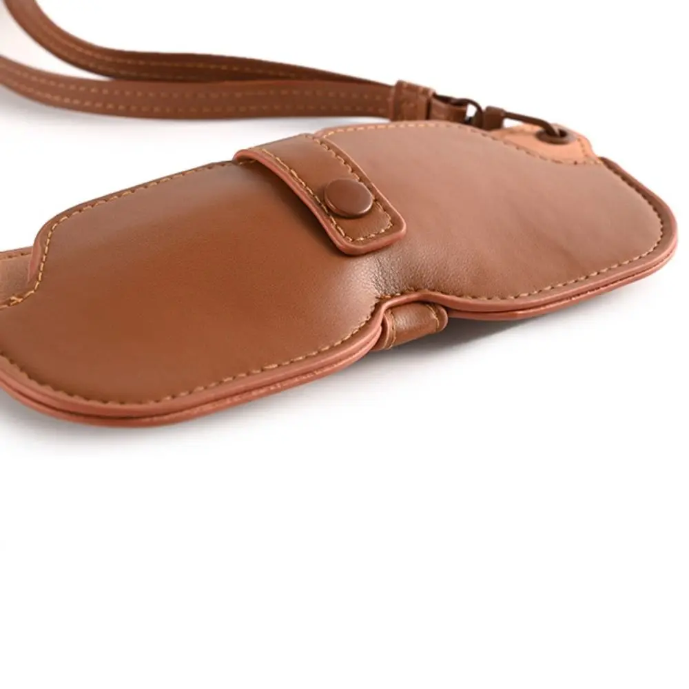 Portable Hanging Neck Glasses Bag Solid Color Pu Leather Sunglasses Storage Clip Eyewear Protector Multi-Functional