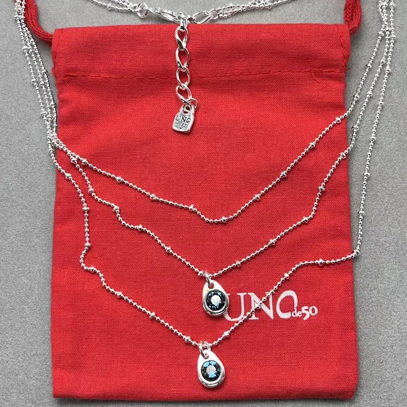 UNOde50-collar de tres capas con piedras preciosas de alta calidad para mujer, bolso de regalo de joyería romántica, tendencia de moda superventas de España, novedad de 2023