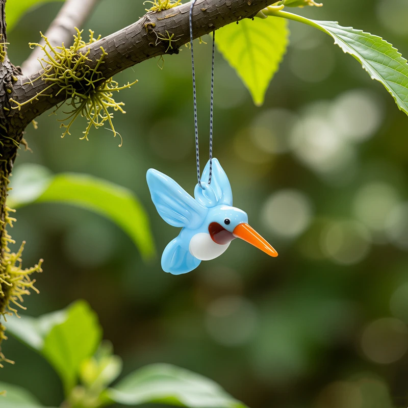 

Miniature Blue Hummingbird Glass Pendant Cute Bird Animal Decoration for Outdoor Garden Landscape Bonsai Decor Hanging Ornament