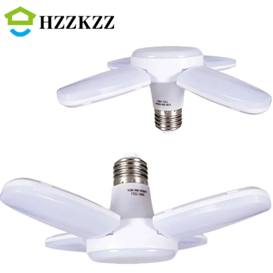 HZZKZZ E27 28W AC85V-265V LED Bulb Fan Blade Timing Lamp 360°Foldable Led Light Bulb Lamp For Home Ceiling Light Garage Light