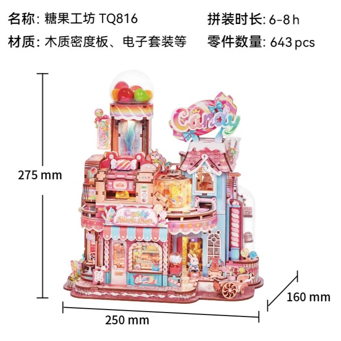 Tonecheer Star Workshop Houten Puzzel Snoepwerkplaats DIY Poppenhuis Transmissie 3D Diorama Modelbouwset Decoratie Verjaardag Cadeaus