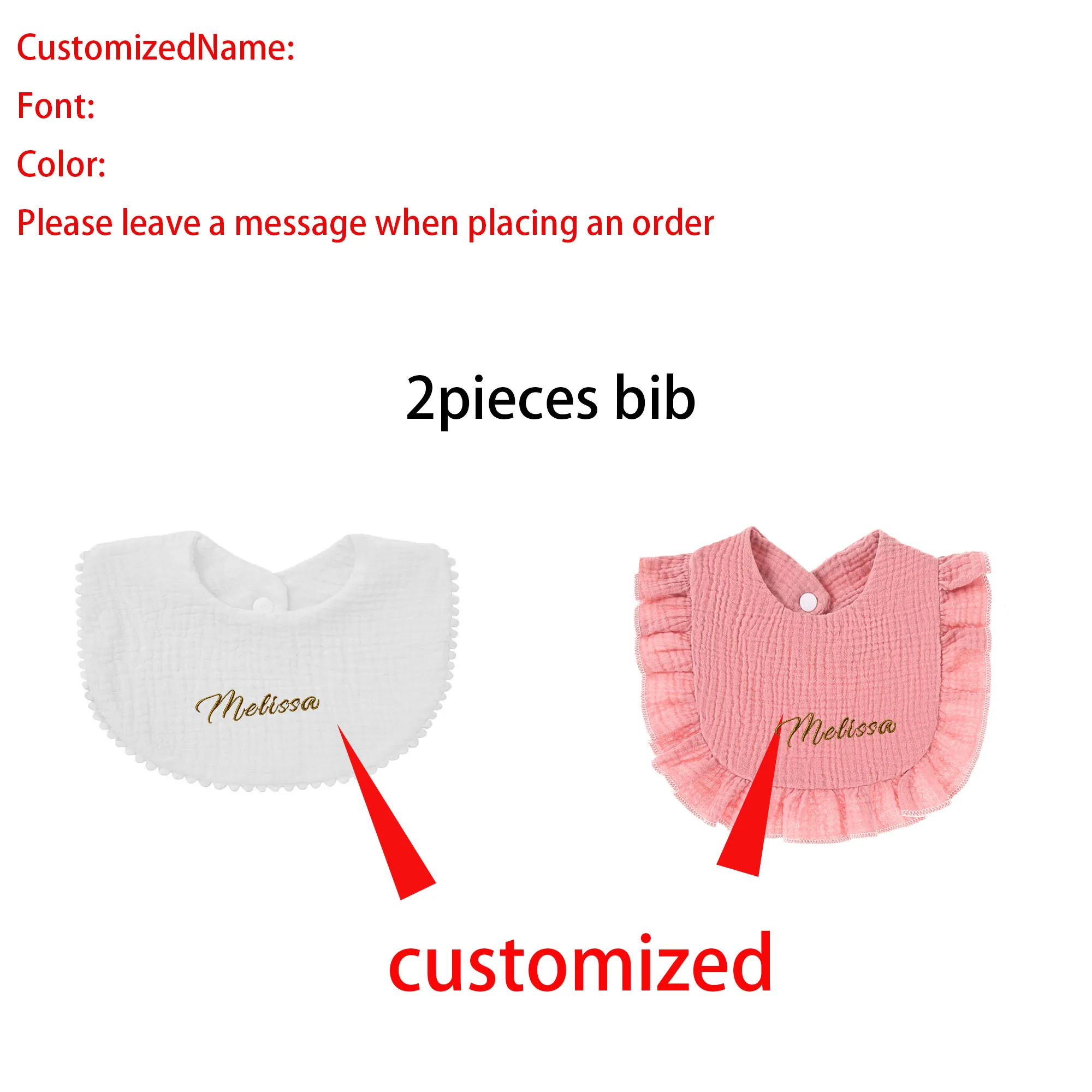 Personalisierte Wasserdichte Reine Baumwolle Baby-Lätzchen 2 Stück Weiche Saugfähige Spucktücher Säuglings-Fütterungslätzchen Neugeborenen Jungen Mädchen Geschenk – Detail 3