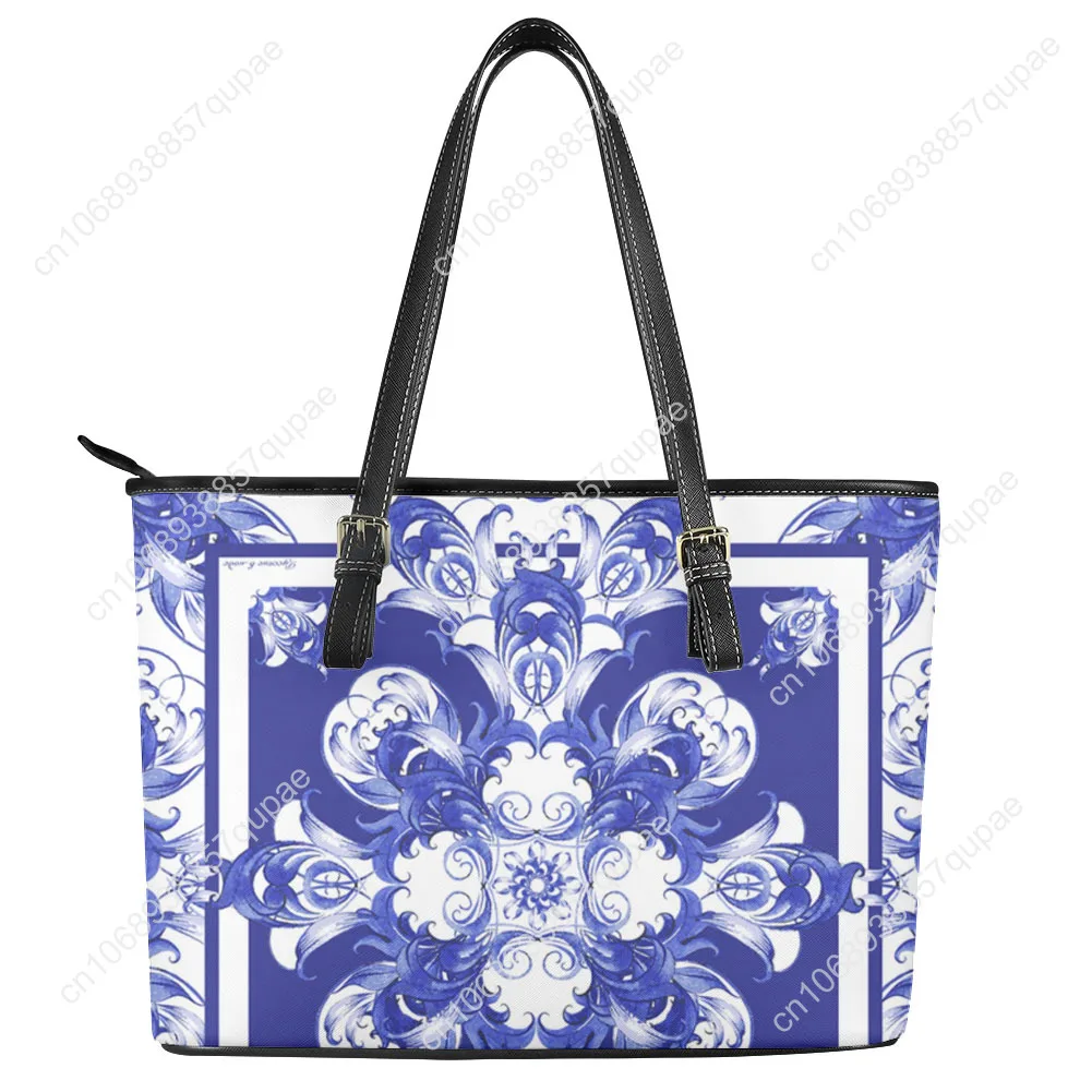 Blue white porcelain Printed Custom Handbag Womens Mens Muslim Printed Tote Bag Shoulder Bag Business Leather Purse Travel Bag