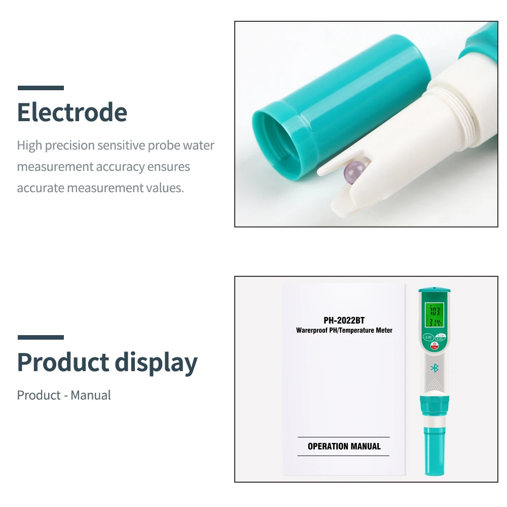 الذكية بلوتوث مقياس درجة الحموضة 2 في 1 PH كاشف درجة الحرارة APP التحكم جهاز اختبار جودة المياه مقاوم للماء التحقيق PH اقلام الفحص لحمام السباحة