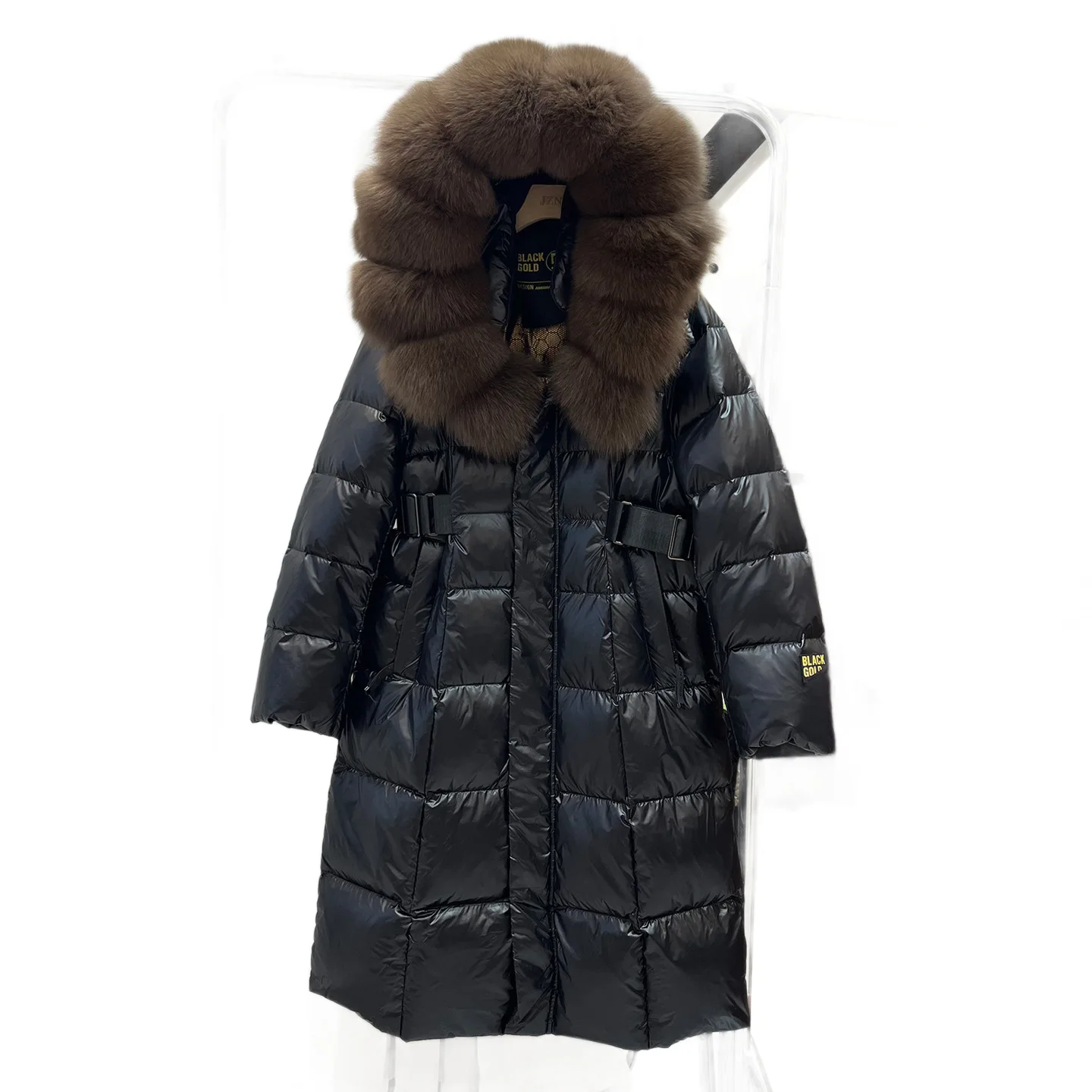 

European 2025 new hooded natural fox big fur collar extended waist down jacket women's knee thickened jacket