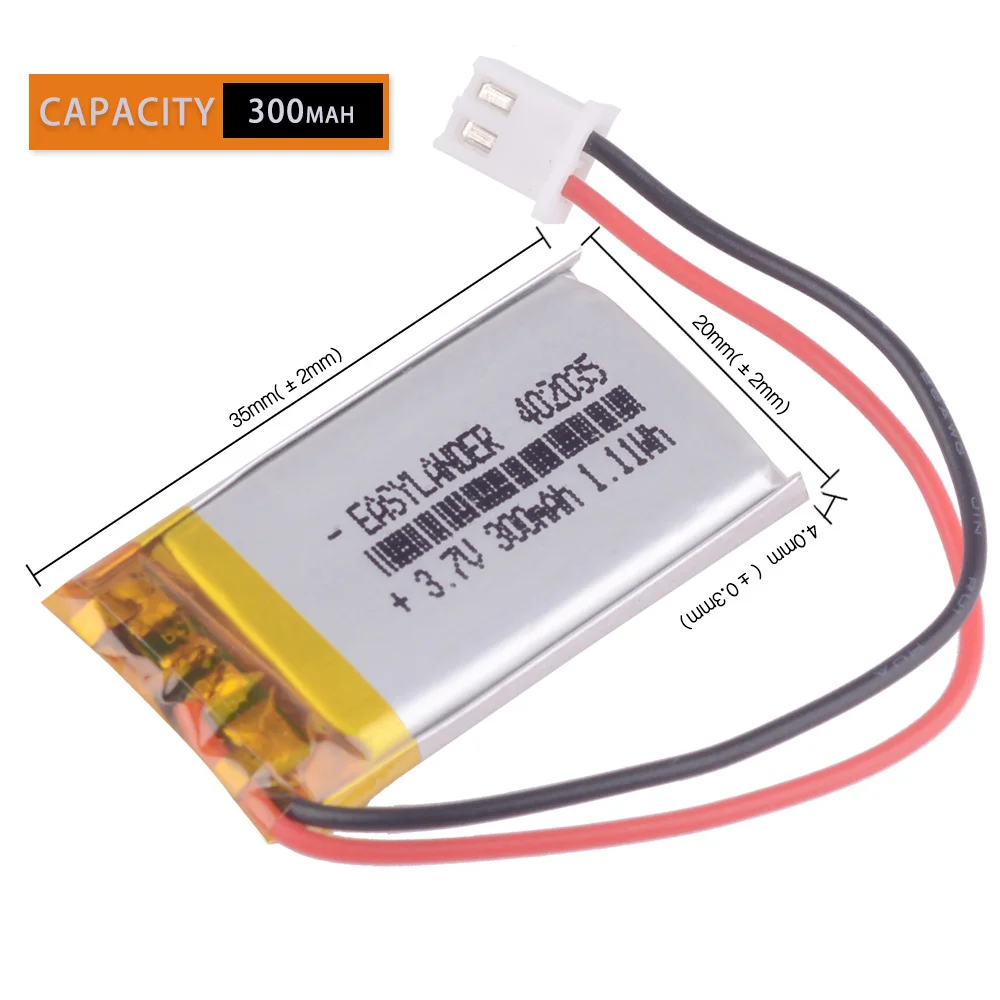 3.7V 250mAh 402035 Lithium Polymer Rechargeable Battery JST2.54 2Pin 302035 502035 602035 702035 802035 902035 102035