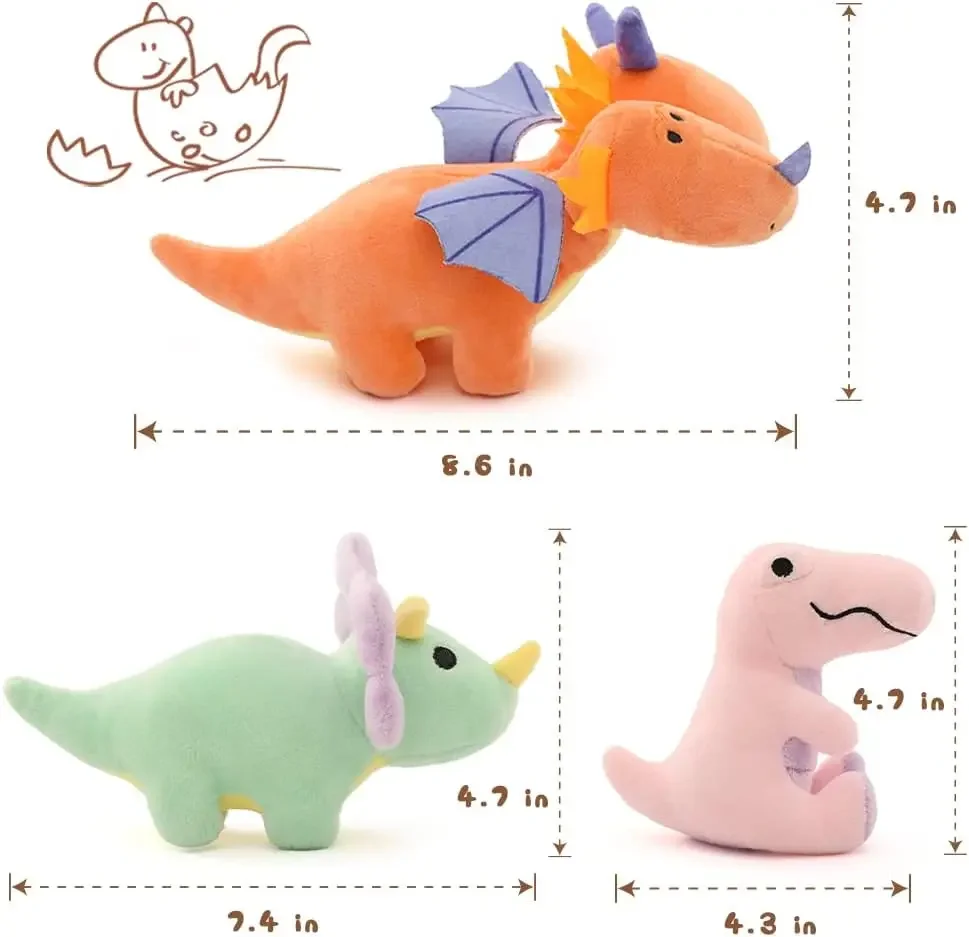 Plush Dinosaur Stuffed Animal Set of 3 Soft Dinosaur Toys for Boys and Girls,Triceratops, Tyrannosaurus Rex and Charizard.