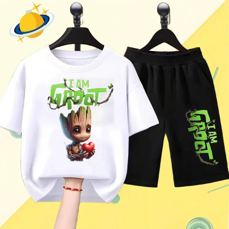 Gru Kids T-shirt Set Guardians of the Galaxy Cartoon Print Boys Sports Short sleeve shorts Girls casual top Kawaii shirt