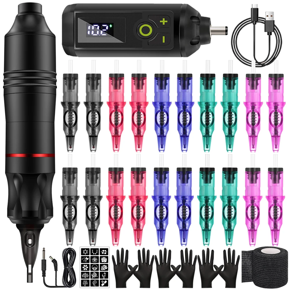 

Ballpoint Tattoo Machine Pen Kit Tattoo Pen Machine Set Wireless Power Ballpoint Tattoo Cartridge Needles for Tattoo Beginner