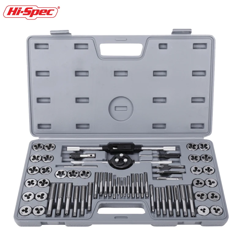 

Hi Spec 60pcs Metric Tap and Die Set Metric Standard M3-M12 External and Internal Threads Repair Tool Kit with Thread Wrench