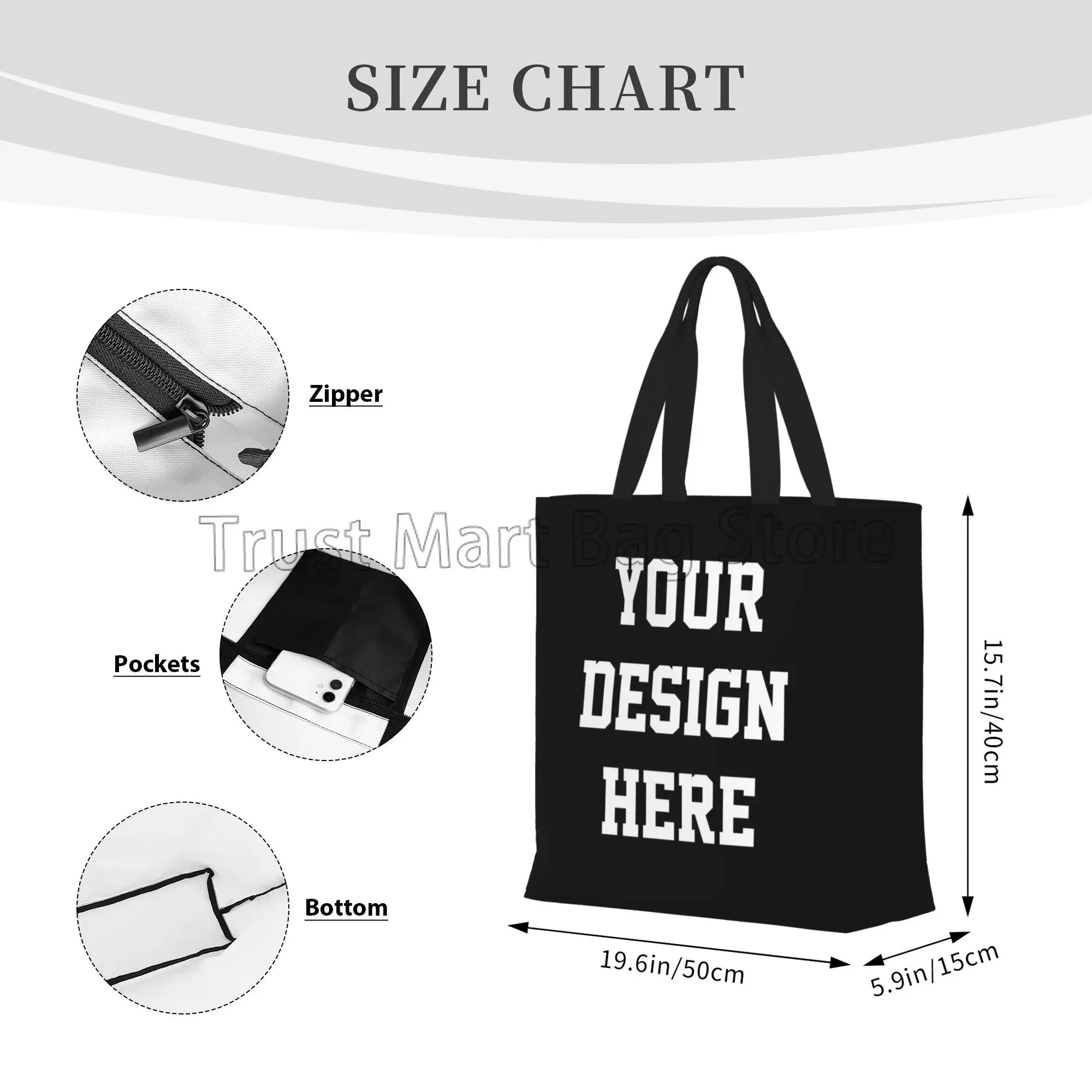 Personalized Large Capacity Tote Bag for Women Add Your Design Custom Shopping Handbag with Image Reusable Shoulder Bag