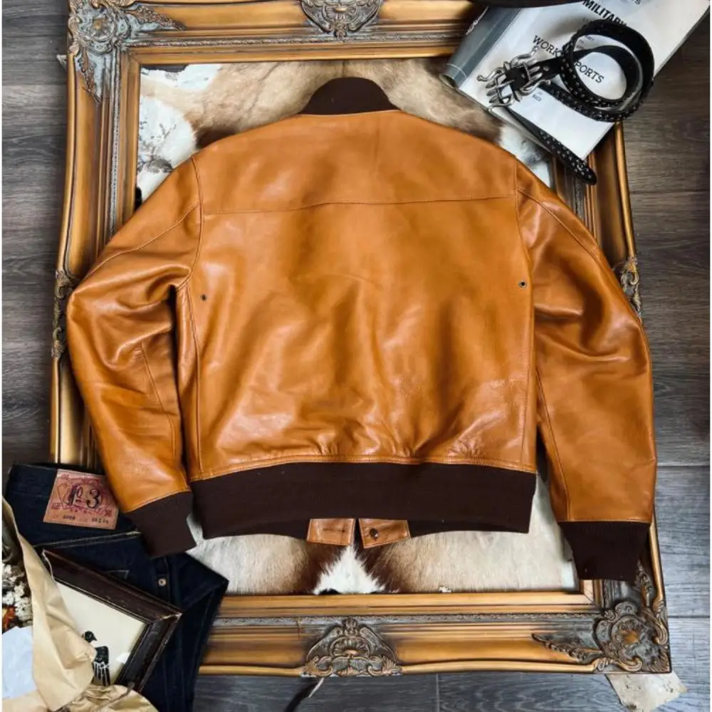 shipping.Popular YR!Free A-1 Flight jacket.Simple Motor Rider A1 real cowhide coat.Brand Cidu luxury leather cloth