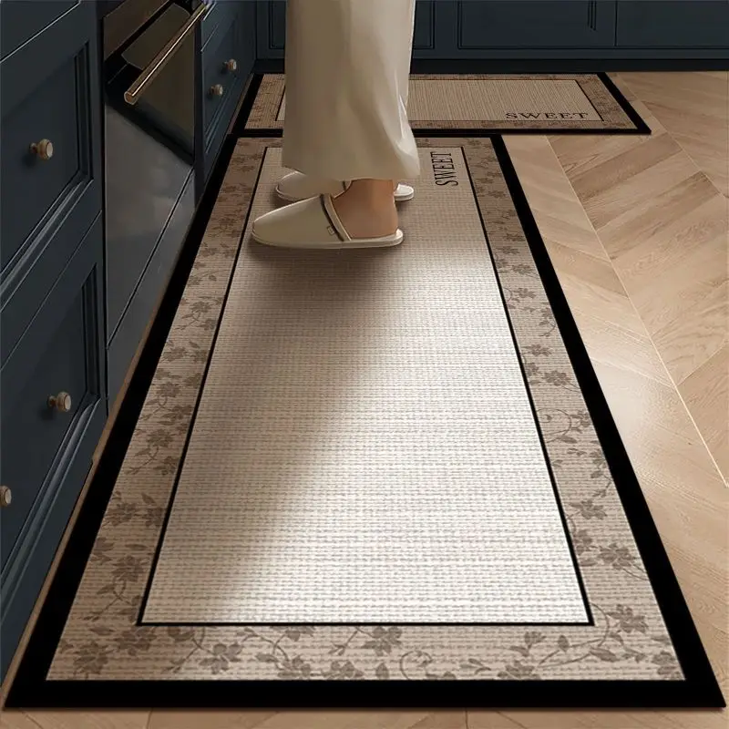 VIKAMA Marble Splicing Floral Kitchen Floor Mat Oil Resistant Non Slip Splash Proof Cushioned Standing Mat for Long Time Use