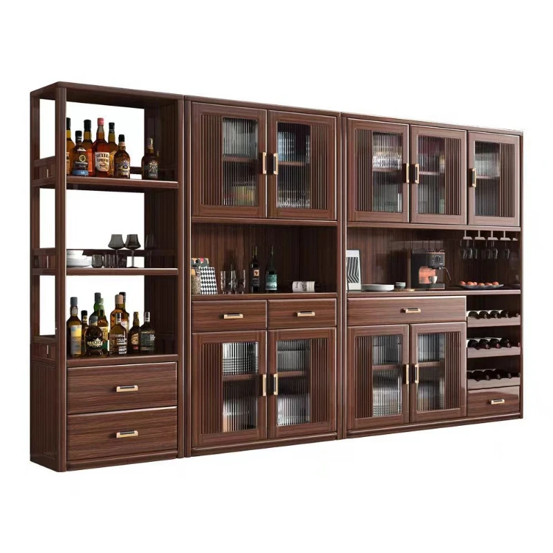 New Chinese solid wood cabinet integrated wall multi-functional kitchen living room locker combination