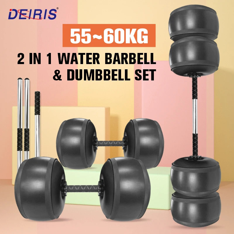 Deiris 55-60KG,2 in 1 Dumbbell Barbell Set,Water Filled,Free Weights, Portable,Adjustable Weight for Men Arm Muscle Training