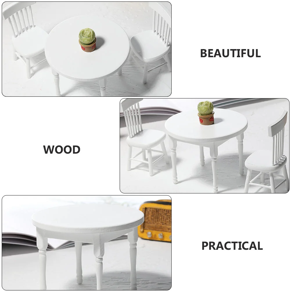 Dining Table and Chairs Mini Desk Furniture Toy House Supply Wood Model Miniature Scene Child