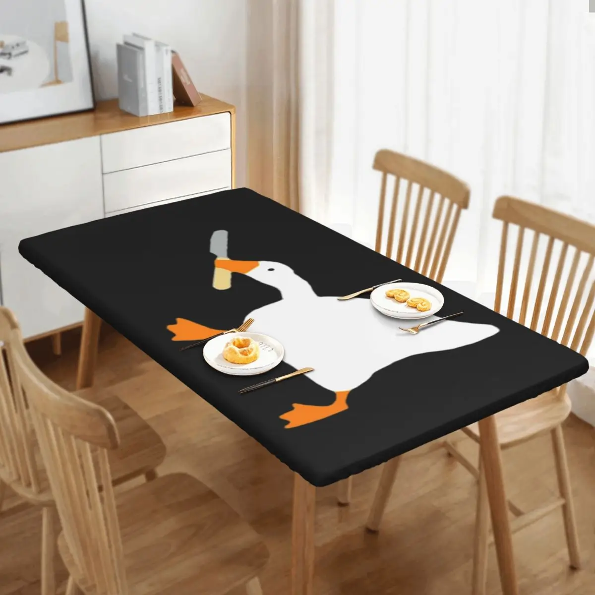 Goose With Knife Peace Was Never An Option Custom Rectangular Tablecloth Waterproof Table Cover for Festival Party Table Cloth