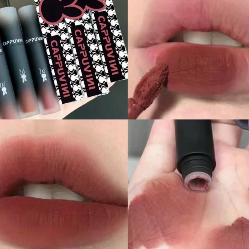 Retro Rosso Marrone Tono Rossetto Mousse Fango per labbra opaco Velluto Smalto per labbra Tazza antiaderente Lucidalabbra Trucco Tinta per labbra Cosmetico di bellezza