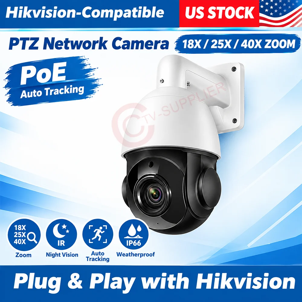 HIKVISION-COMPATIBLE Onvif 5MP PTZ 18X(4.7-84.6mm) / 8MP PTZ 18X(4.7-84.6mm) 25X(4.4-110mm) 40X(5-100mm) Built-in MIC+Speaker
