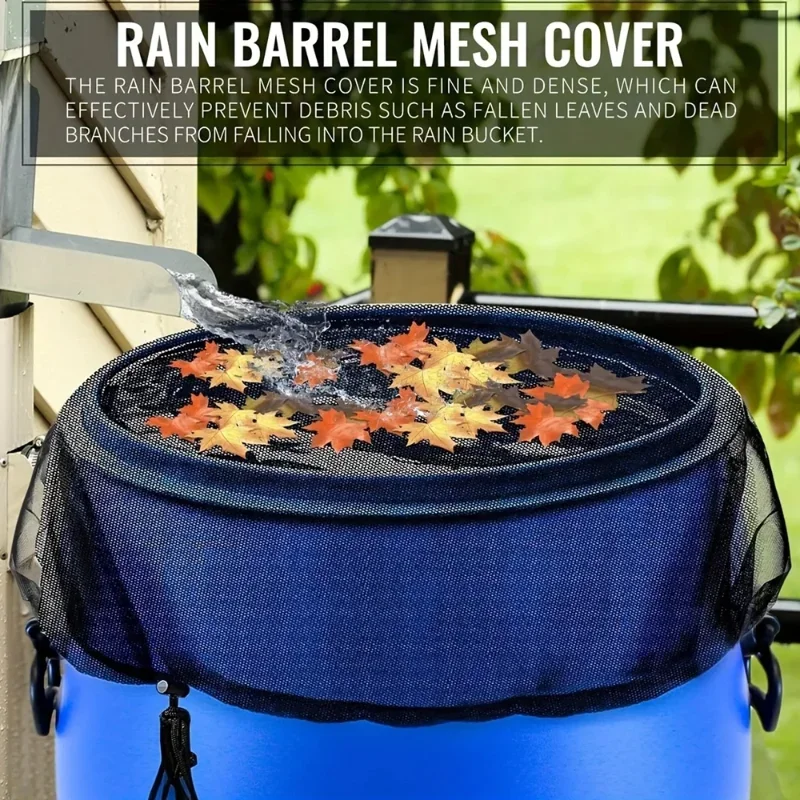 Rain Barrel Mesh Cover, Water Collection Buckets Net, Rain Barrel Netting Cover with Adjustable Drawstring, Filter Screen