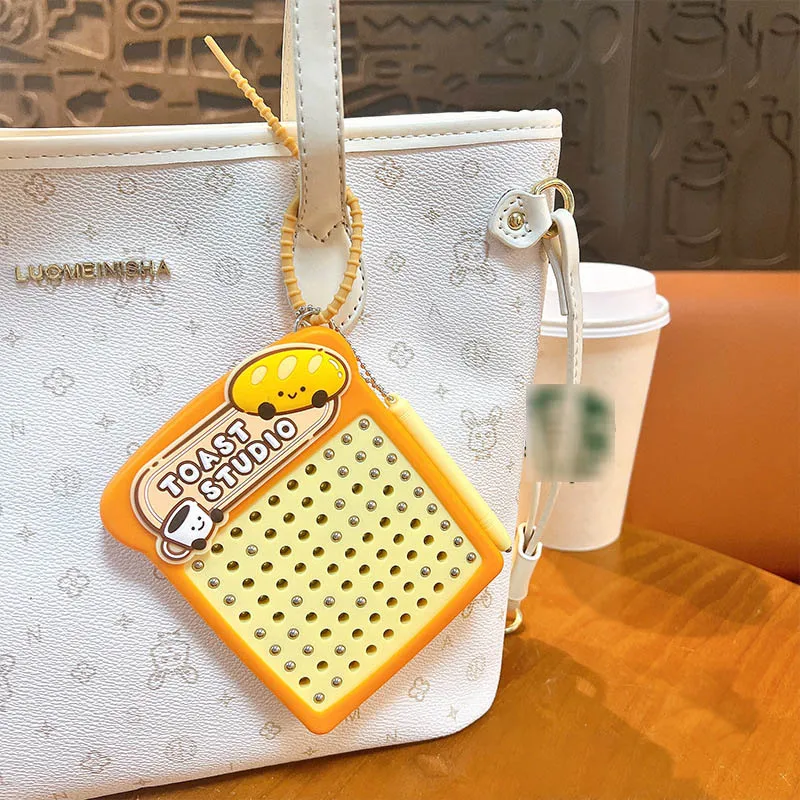 Creative Cute Bread Stress Relief 90 Beads Square Magnetic Drawing Board Keychain Pendant Fun Drawing Board Toy Small Gifts