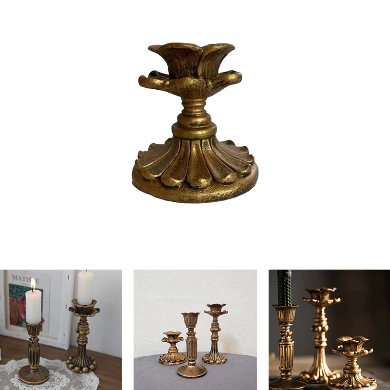 Retro Candlestick Resin Candle Holder Sconce Nostalgic Antique French Candle Stick Rack Home Decor Photography Props