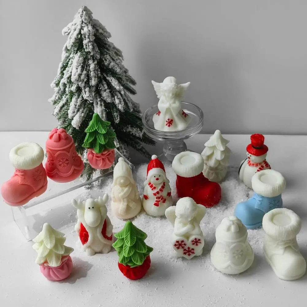 Easy Demoulding Candle Mold Christmas Candle Snowman Silicone Mold Set for Candle Making Resin Crafts for Clay for Christmas